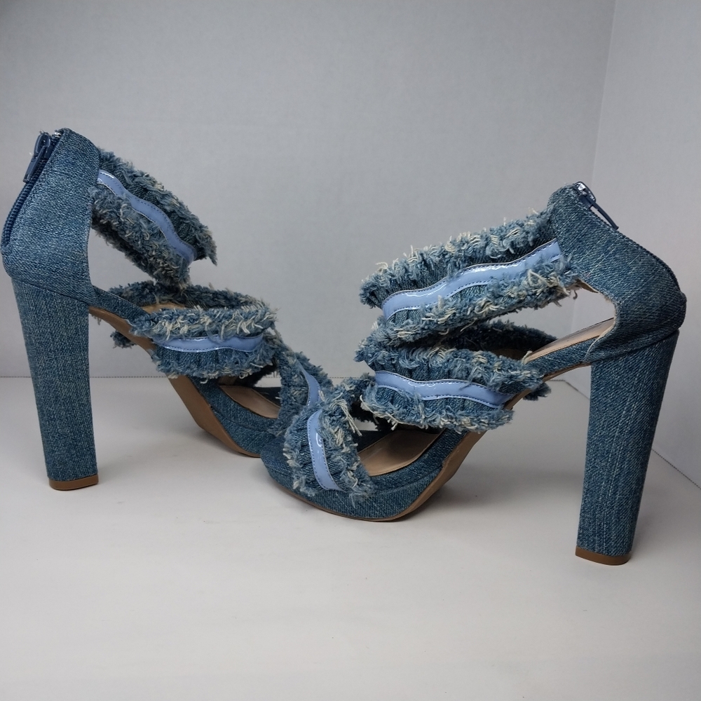 Laura Marano Not Rated Womens size 7.5 Blue Jean Fringe 5 inch Heels shoes - Picture 7 of 14